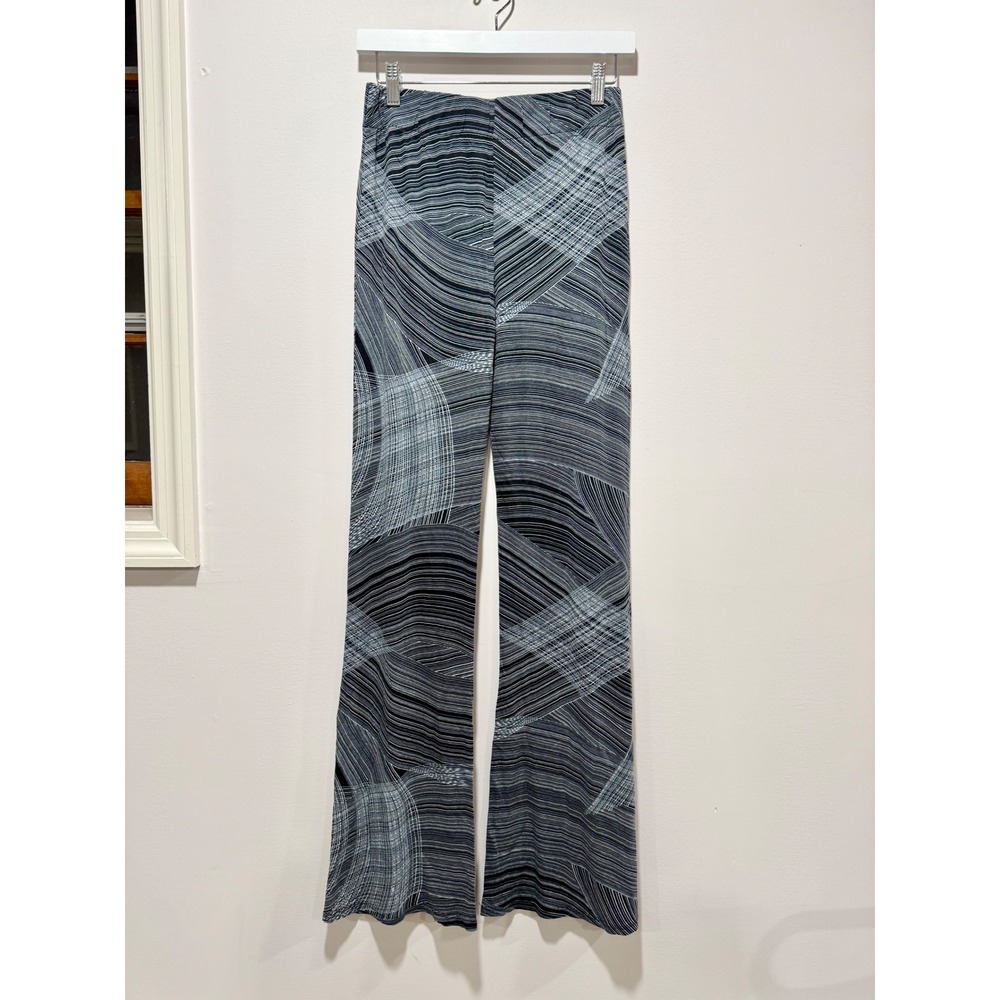 Halston Womens Small Wide Leg Pants Abstract Geometric Print Black Grey Stretch - Picture 2 of 3